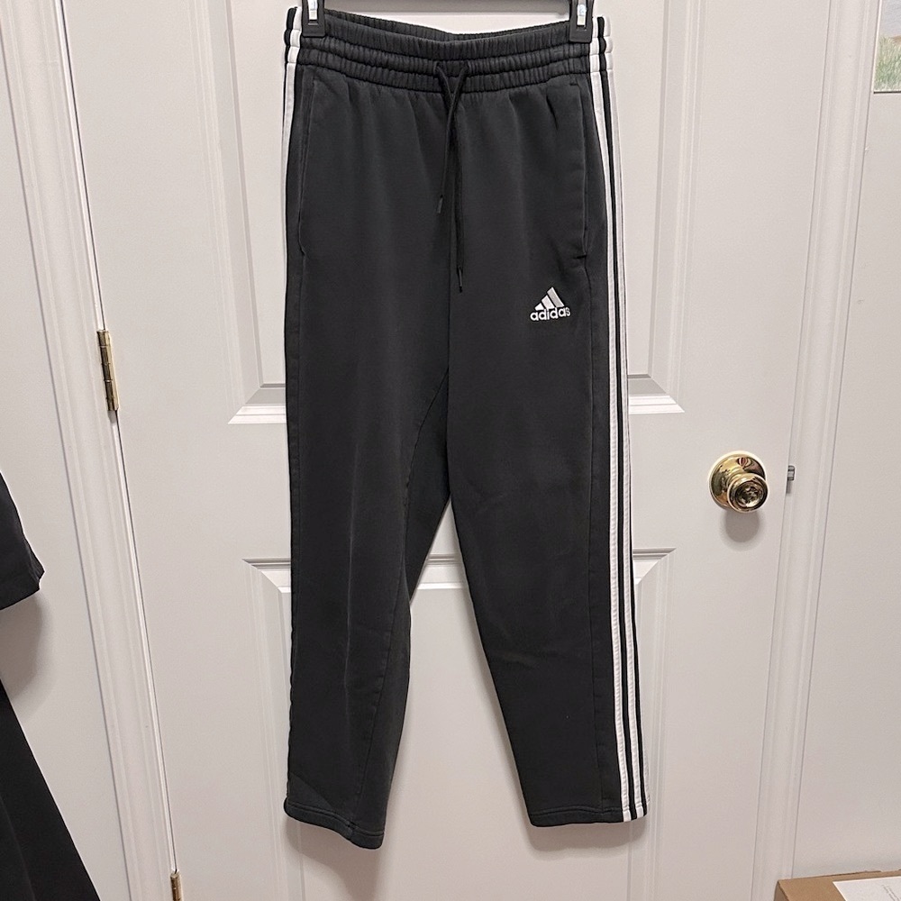 Adidas Men Black Joggers with White Stripes